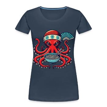 Nouilles Ramen Octopus Retro Japon - T-shirt bio Premium Femme - bleu marine - Devant - Mia (176cm)