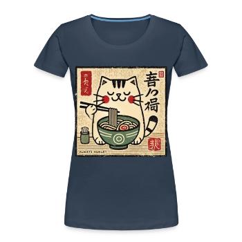 Amant de ramen Kawaii Cat Retro Japon - T-shirt bio Premium Femme - bleu marine - Devant - Mia (176cm)