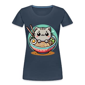 Kawaii Cat Ramen Noodles Japanese Streetwear - Women's Premium Organic T-Shirt - navy - Front - Mia (176cm)