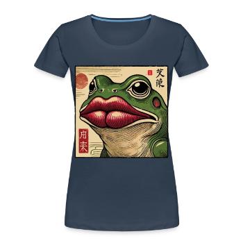 Funny Japanese Ukiyo-E Frog Streetwear Meme - Women's Premium Organic T-Shirt - navy - Front - Mia (176cm)