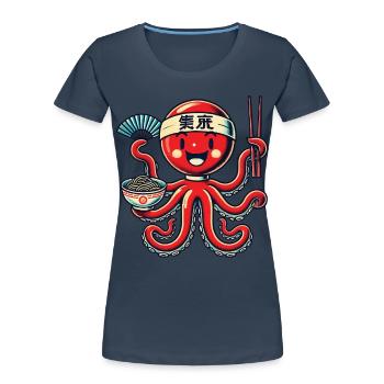 Kawaii Octopus Ramen Lover Nouilles du Japon - T-shirt bio Premium Femme - bleu marine - Devant - Mia (176cm)