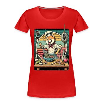 Shiba Dog Ramen Chef Kanji Font Retro - Women's Premium Organic T-Shirt - navy - Front - Mia (176cm)
