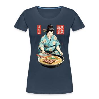 Japanese Ramen Ukiyo-E Retro Aesthetic Art - Women's Premium Organic T-Shirt - navy - Front - Mia (176cm)