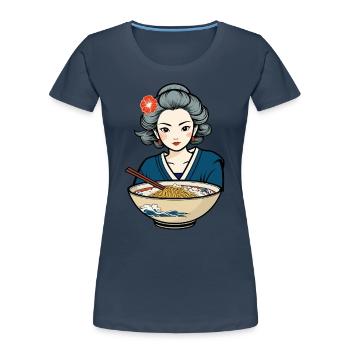Japanese Ukiyo-E Retro Ramen Aesthetic Noodles - Women's Premium Organic T-Shirt - navy - Front - Mia (176cm)