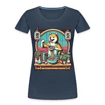 Shiba Hund Ramen Chefkoch Kawaii Retro Stil - Frauen Premium Bio T-Shirt - Navy - Vorne - Mia (176cm)