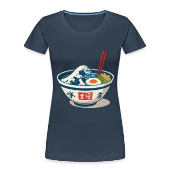 Nouilles Ramen Ukiyo-E Japon Esthétique rétro - T-shirt bio Premium Femme - bleu marine - Devant - Mia (176cm)