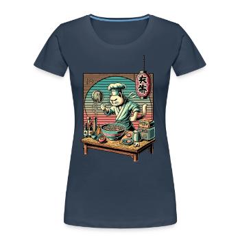 Ramen Nouilles Chat Lover Kawaii Rétro Japon - T-shirt bio Premium Femme - bleu marine - Devant - Mia (176cm)