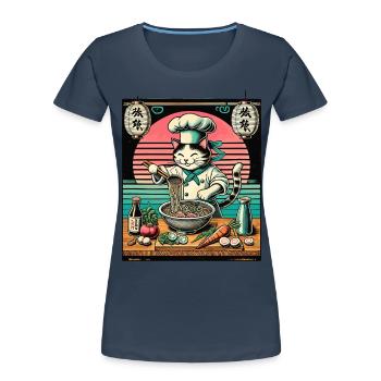 Ramen Nouilles Chats Chef Kawaii Rétro Japon - T-shirt bio Premium Femme - bleu marine - Devant - Mia (176cm)