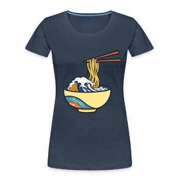 Japanese Ramen Ukiyo-E Retro Aesthetic - Women's Premium Organic T-Shirt - navy - Front - Mia (176cm)