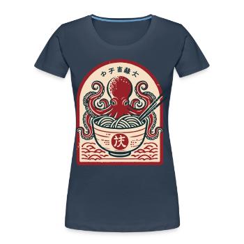 Nouilles Ramen Ukiyo-e Octopus Retro Japon - T-shirt bio Premium Femme - bleu marine - Devant - Mia (176cm)