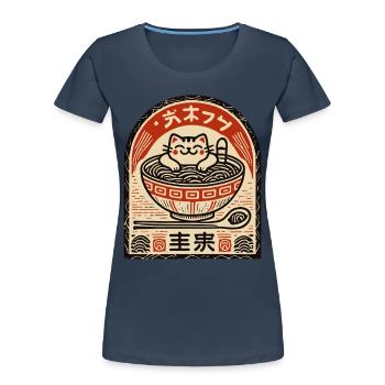 Chat mignon dans l’art streetwear Ramen Ukiyo-e - T-shirt bio Premium Femme - bleu marine - Devant - Mia (176cm)