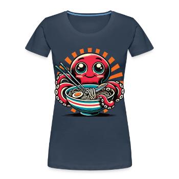 Kawaii Oktopus liebt Ramen Nudeln - Frauen Premium Bio T-Shirt - Navy - Vorne - Mia (176cm)