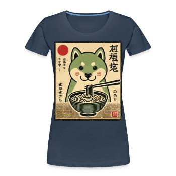 Ramen Shiba Inu Streetwear Japonais Ukiyo-E - T-shirt bio Premium Femme - bleu marine - Devant - Mia (176cm)
