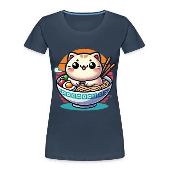 Kawaii Ramen Cat Japanische Nudeln Streetwear - Frauen Premium Bio T-Shirt - Navy - Vorne - Mia (176cm)