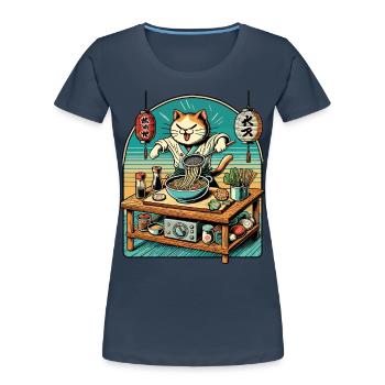 Ramen Nudeln Retro Katze Kawaii Chefkoch Japan - Frauen Premium Bio T-Shirt - Navy - Vorne - Mia (176cm)