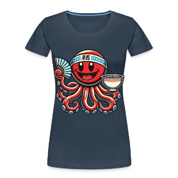 Japanese Anime Ramen Noodles Octopus Fun - Women's Premium Organic T-Shirt - navy - Front - Mia (176cm)