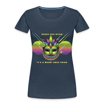 Pearls and Glitter Mardi Gras Mask Fest - Women's Premium Organic T-Shirt - navy - Front - Mia (176cm)