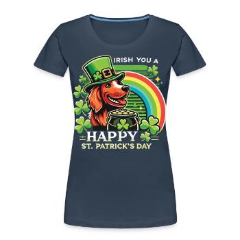 Joyeuse Saint-Patrick Chien Arc-en-ciel - T-shirt bio Premium Femme - bleu marine - Devant - Mia (176cm)