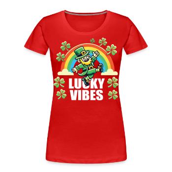 St. Patrick's Day Happy Vibes Rainbow - Women's Premium Organic T-Shirt - navy - Front - Mia (176cm)