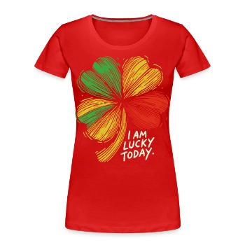 St. Patrick's Day Kleeblatt I Am Lucky - Frauen Premium Bio T-Shirt - Navy - Vorne - Mia (176cm)