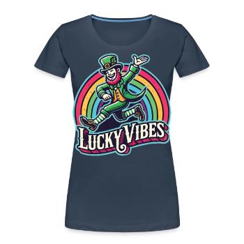 Saint-Patrick Lucky Vibes Arc-en-ciel - T-shirt bio Premium Femme - bleu marine - Devant - Mia (176cm)