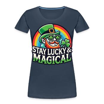 Restez heureux et magique le jour de la Saint-Patrick - T-shirt bio Premium Femme - bleu marine - Devant - Mia (176cm)