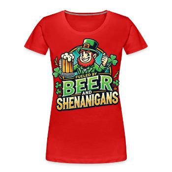 Powered by Beer and Pranks St. Patrick's Day - Women's Premium Organic T-Shirt - navy - Front - Mia (176cm)