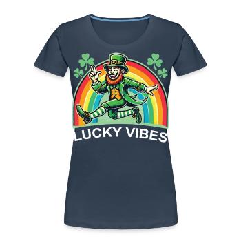 St. Patrick's Day Lucky Vibes Rainbow - Women's Premium Organic T-Shirt - navy - Front - Mia (176cm)