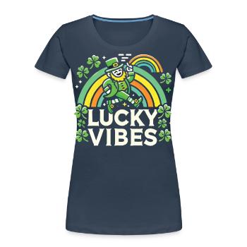 Saint-Patrick Lucky Vibes Arc-en-ciel - T-shirt bio Premium Femme - bleu marine - Devant - Mia (176cm)