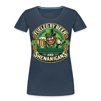 Saint-Patrick : Bière et farce - T-shirt bio Premium Femme - bleu marine - Devant - Mia (176cm)