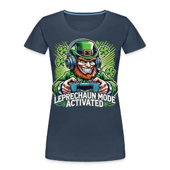 St. Patrick's Day Leprechaun Gamer Mode Enabled - Women's Premium Organic T-Shirt - navy - Front - Mia (176cm)