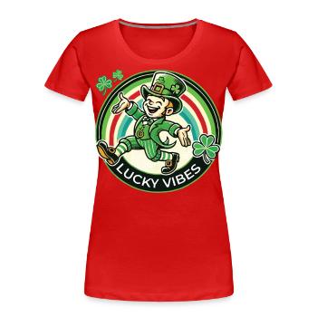 St. Patrick's Day Happy Vibes - Women's Premium Organic T-Shirt - navy - Front - Mia (176cm)