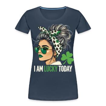 La Saint-Patrick J’ai de la chance aujourd’hui Design - T-shirt bio Premium Femme - bleu marine - Devant - Mia (176cm)