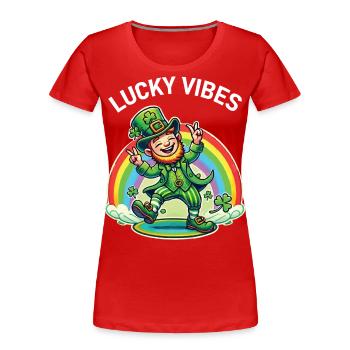 St. Patrick's Day Happy Vibes - Women's Premium Organic T-Shirt - navy - Front - Mia (176cm)