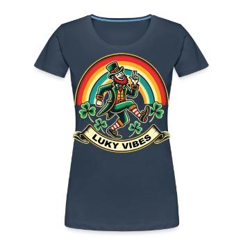 Luky Vibes for St. Patrick's Day - Women's Premium Organic T-Shirt - navy - Front - Mia (176cm)