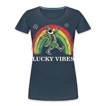 Happy Vibes St. Patrick's Day Rainbow - Women's Premium Organic T-Shirt - navy - Front - Mia (176cm)