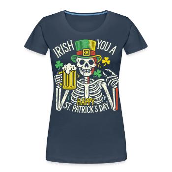 Joyeuse fête des squelettes de la Saint-Patrick - T-shirt bio Premium Femme - bleu marine - Devant - Mia (176cm)