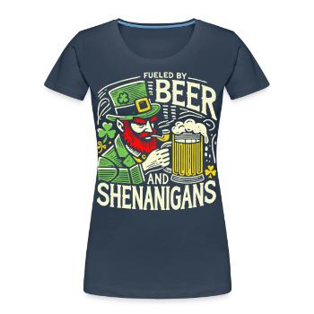 S’amuser à la Saint-Patrick avec de la bière et des manigances - T-shirt bio Premium Femme - bleu marine - Devant - Mia (176cm)