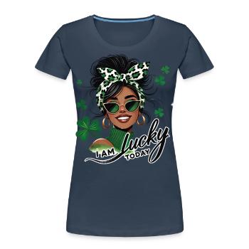 St. Patrick's Day Girl Ich Bin Heute Glücklich - Frauen Premium Bio T-Shirt - Navy - Vorne - Mia (176cm)