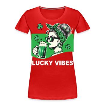 St. Patrick's Day Lucky Vibes Kleeblatt - Frauen Premium Bio T-Shirt - Navy - Vorne - Mia (176cm)