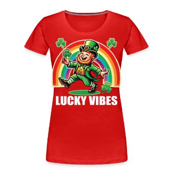 Saint-Patrick Lucky Vibes Arc-en-ciel - T-shirt bio Premium Femme - bleu marine - Devant - Mia (176cm)