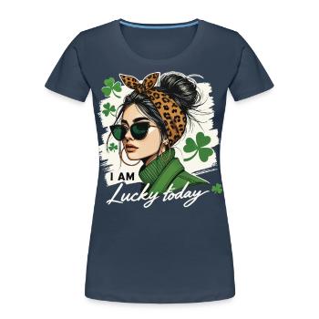 Style de la Saint-Patrick J’ai de la chance aujourd’hui fille - T-shirt bio Premium Femme - bleu marine - Devant - Mia (176cm)