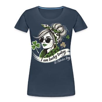 Saint-Patrick Lucky Clover Style Girls - T-shirt bio Premium Femme - bleu marine - Devant - Mia (176cm)
