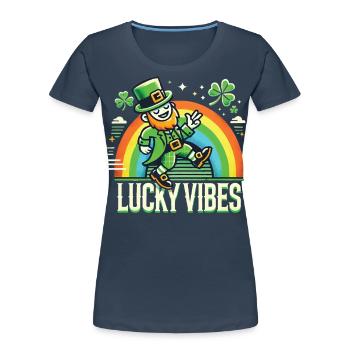 St. Patrick's Day Happy Vibes Rainbow - Women's Premium Organic T-Shirt - navy - Front - Mia (176cm)