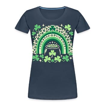 St. Patrick's Day Rainbow Shamrock Luck - Women's Premium Organic T-Shirt - navy - Front - Mia (176cm)