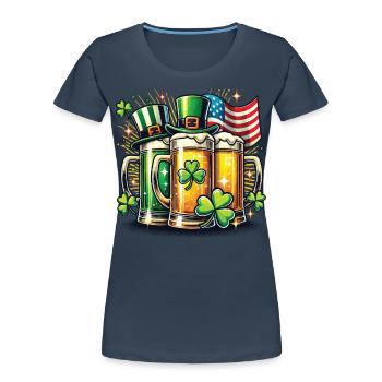 St. Patrick's Day Beer Friends Shamrock - Women's Premium Organic T-Shirt - navy - Front - Mia (176cm)