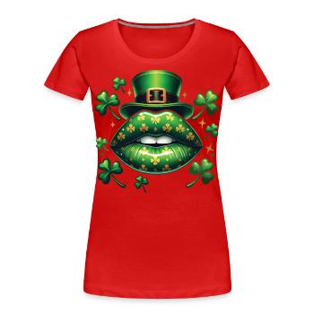 Magie des lèvres de trèfle de la Saint-Patrick - T-shirt bio Premium Femme - bleu marine - Devant - Mia (176cm)
