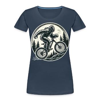 Aventure à vélo Bigfoot Mountain Bike Forest - T-shirt bio Premium Femme - bleu marine - Devant - Mia (176cm)