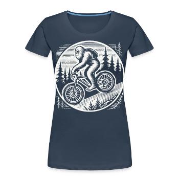 Aventure à vélo Bigfoot dans les bois - T-shirt bio Premium Femme - bleu marine - Devant - Mia (176cm)