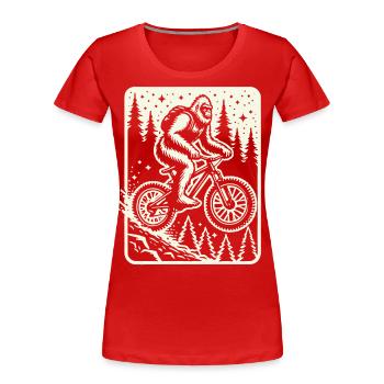 Aventure à vélo avec Bigfoot dans la forêt - T-shirt bio Premium Femme - bleu marine - Devant - Mia (176cm)